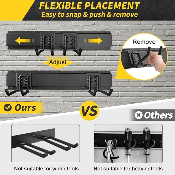48 Inches Garage Storage, Garage Organization, Wall Mount Garden Tool Organizer, 440lbs Adjustable Heavy Duty Metal Hanging Hooks, Yard Rack Hanger System Shovel Rake Broom Ladder Holder, Men Gift