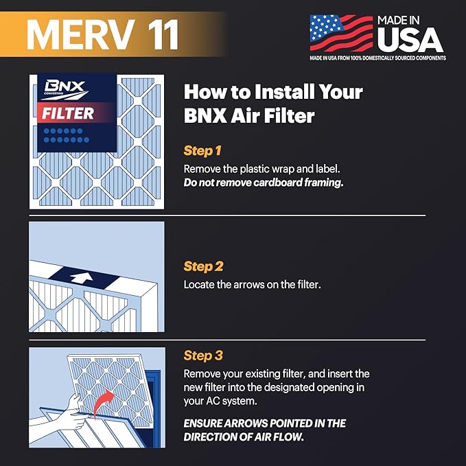BNX TruFilter 14x25x1 Air Filter MERV 11 (6-Pack) - MADE IN USA - Allergen Defense Electrostatic Pleated Air Conditioner HVAC AC Furnace Filters for Allergies, Dust, Pet, Smoke, Allergy MPR 1200 FPR 7