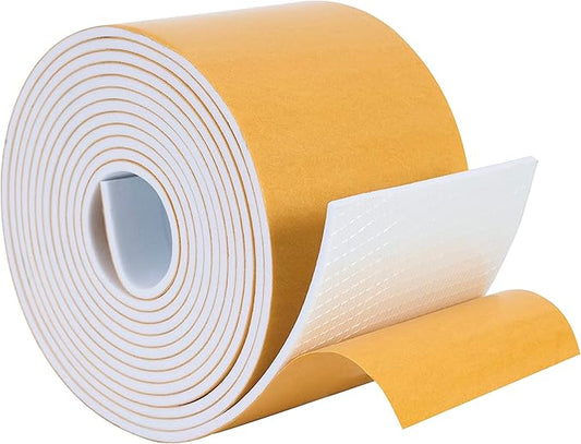 High Density Foam Weather Stripping Door Seal Strip Insulation Tape Roll for Insulating Door Frame, Window, Air Conditioner | Self Adhesive Sealing Weatherstrip (3 in x 1/8 in x 10 Ft, White)