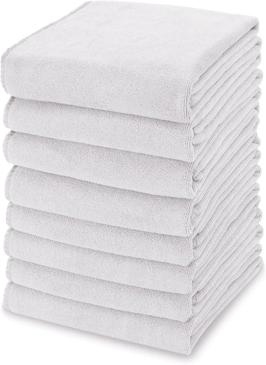 kimteny 13x28 Inches Kitchen Cloth Dish Towels, 400 GSM Premium Dishcloths, Super Absorbent Coral Velvet Microfiber Cleaning Cloths, Fast Drying Rags for Washing Dishes (8 Pack, White)