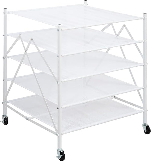 STORAGE MANIAC Sweater Drying Rack, Mesh Clothes Drying Rack, Stackable Laundry Drying Rack, Lay Flat Dryer for Delicates, Portable Dry Rack for Indoor or Outdoor, White, 5 Tier Foldable
