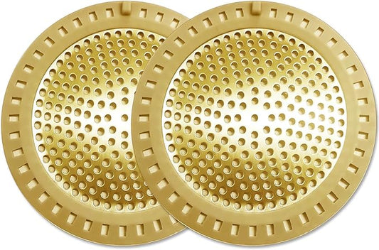 2PCS Hair Catcher Shower Drain/Strainer/Cover/Filter/Trap, Bathtub Drain Cover Hair Catcher, Hair Stopper for Bathroom Sink/Floor Drain, Stainless Steel and Silicone Drain Strainer, Gold
