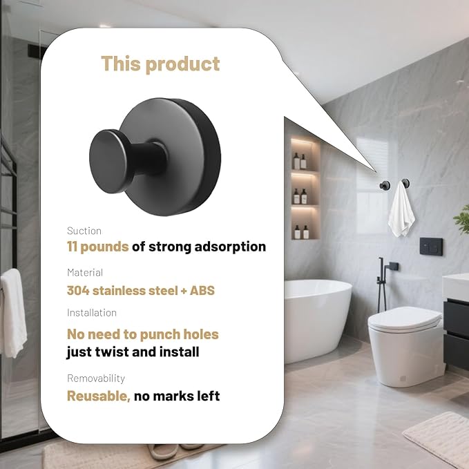 4 Pcs Suction Cup Hooks for Shower，Removable Hooks，Towel Hook，Suction Hook for Bathroom, Bedroom, Glass Window (Dark Grey)