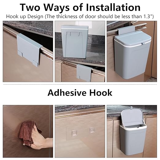 3.2 Gallon/12 L Wall Mounted Garbage Can, Hanging Cabinet Trash Can with Lid, Grey