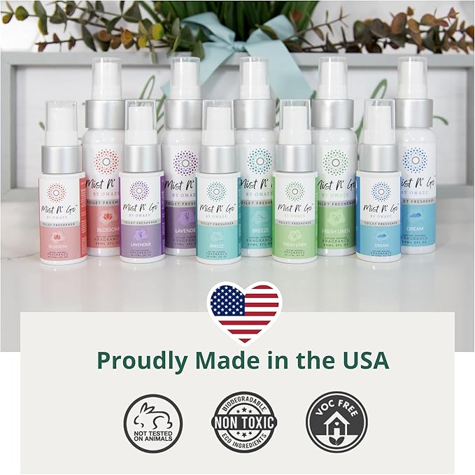 Mist N' Go by Omaze Travel Toilet Spray - Odor Eliminator & Air Freshener - Lavender Daily Pack (3oz x2)