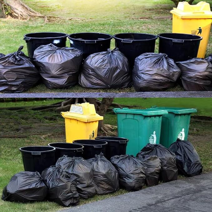 8-10 Gallon Trash Bags, 150 Count Black Garbage bags, Multi-purpose Trash Can Bin Liners for Bathroom, Office, Industrial, Commercial, Janitorial, Municipal, Recycling