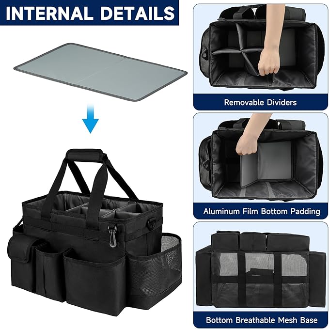 Cleaning Caddy Bag,Large Cleaning Supplies Organizer with Handle for Housekeepers, Black