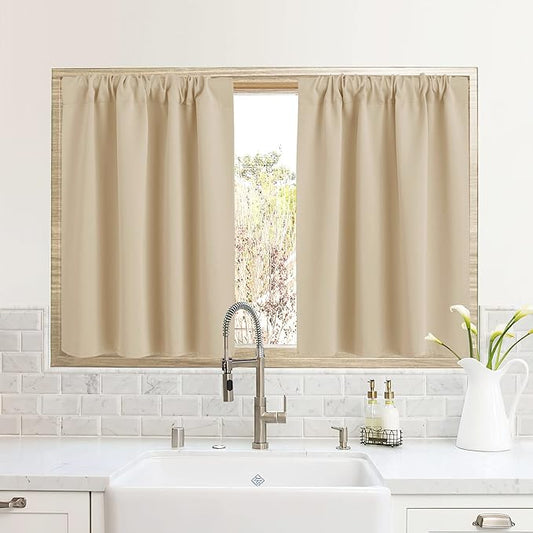 RYB HOME RV Camper Door Window Curtains -Blackout Privacy Curtains & Drapes for Bathroom Bedroom Kitchen Portable Travel Trailer Small Window Decor, W 34 x L 24, Biscotti Beige, 2 Panels