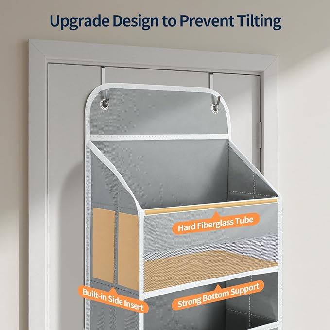 Yecaye Over The Door Organizer, Heavy Duty Hanging Organizers and Storage with 4 Large Capacity Pockets, Swing-Proof Behind The Door Storage for Bathroom Nursery Bedroom Dorm Closet, Grey