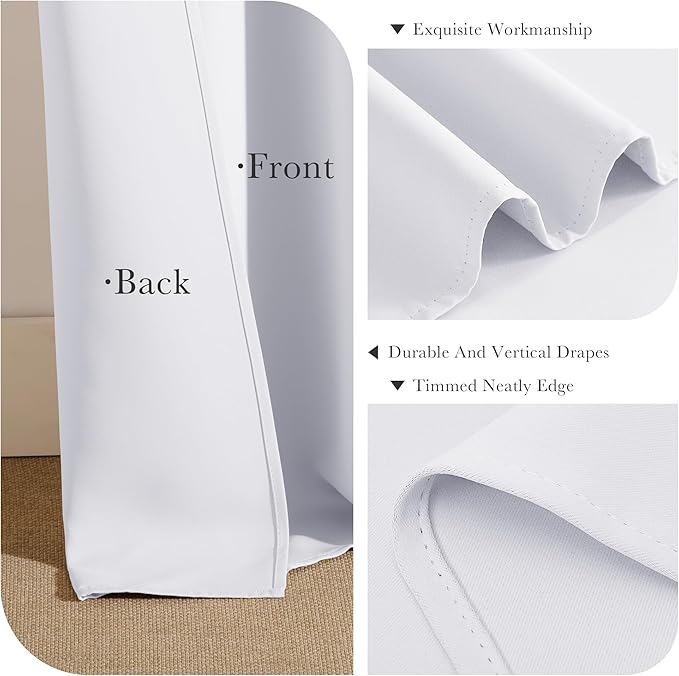 PONY DANCE Pure White Curtain 80 inches Long for Living Room, Thermal Insulated Drapes Noise Reducing Solid Grommet Top Window Curtain Panels for Home Decoration and Doorway, 42 x 80 inch, 1 Pair