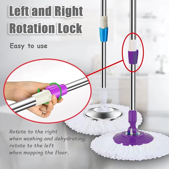 Extended Spin Mop Replacement Mop Handle, Upgraded 60-inch 360 Degrees Rotating Telescopic Replacement Mop Stick for Spin Mop Bucket Cleaning System Floor Cleaning (Plastic Disc, Khaki)