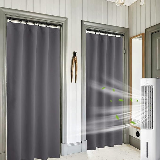 RYB HOME Blackout Curtains 84 inches Long 2 Panels Set for Living Room, Thermal Insulating Privacy Curtains & Drapes for Doorway Temporary Door Alternative Accordion Door, Grey, W 42 x L 84