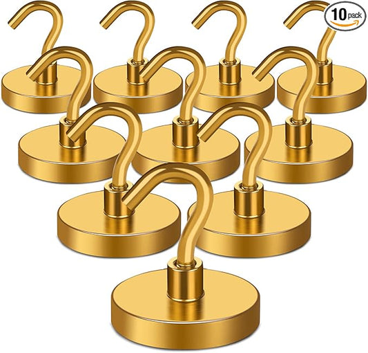 MIKEDE Magnetic Hooks,150LB Heavy Duty Magnets with Hook, Super Strong Magnets Neodymium Extra Cruise Strength for Hanging(Yellow, 10 Pack)