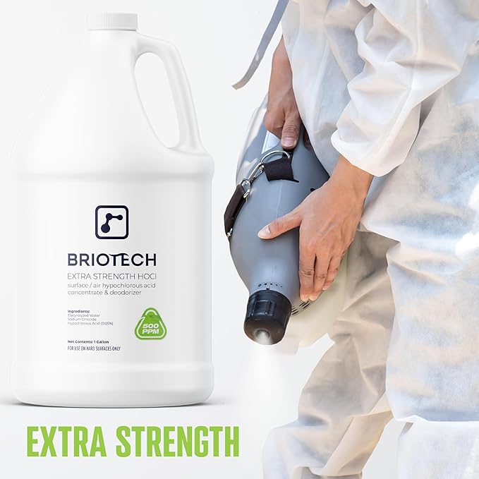 BRIOTECH Extra Strength HOCl Cleaner, 500 PPM Hypochlorous Acid Concentrate, ULV Foggers & Humidifiers, Professional Deodorizer for Dental, Offices, Schools, Homes, Peroxide Free, 32 fl oz (12 Pack)