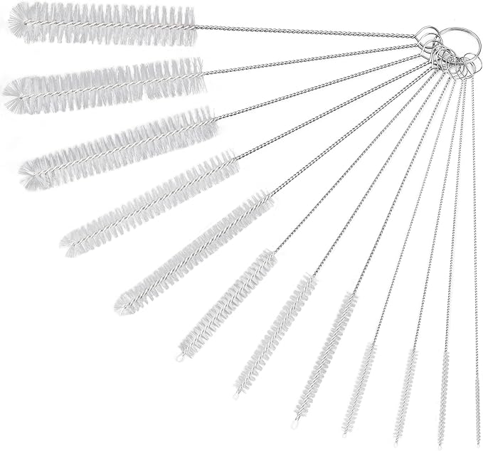Straw Cleaner Brushes Sets, 12 Pieces 8.2 Inch Botthle Cleaning Brush and Nylon Tube Brush Brush Kit for Sippy Cup, Tumbler, Water Bottle, Drinking Straw (White)