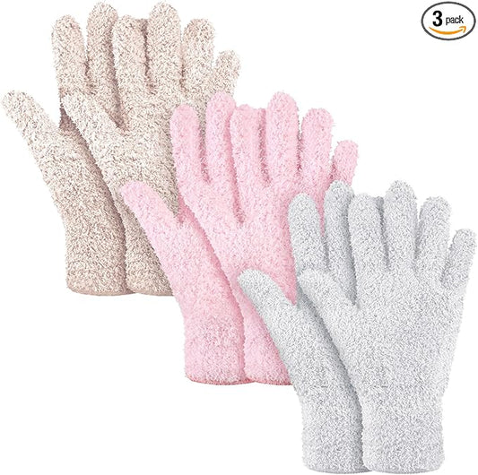 Patelai 3 Pairs Microfiber Plant Dusting Gloves Leaf Cleaning Gloves for Indoor Plants, Blinds, Furniture, House (Small,Pink, Nude, White)