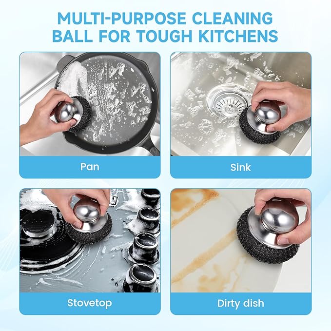 6 Pcs Steel Wool Scrubber, Stainless Steel Scrubber for Cleaning Kitchen and Household Stubborn Messes from Stoves Pans Pots Grill Sink, Replacement Wire Brush Set ( Only Replacement Pad)