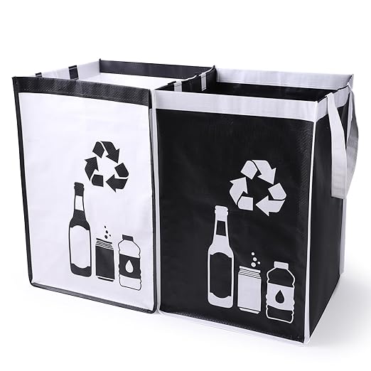 Large Recycle Waste Bag for Kitchen Home- Large Indoor Recycling Bins Trash Sorting Organizer, Reusable and Waterproof, 2 Pack