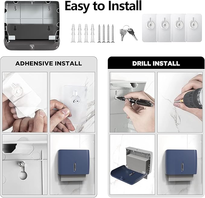 Hand Towel Dispenser for Bathroom Pack of 3 Compact Size Suitable Paper Towels Nail Free Install Or Nail Mount Installation