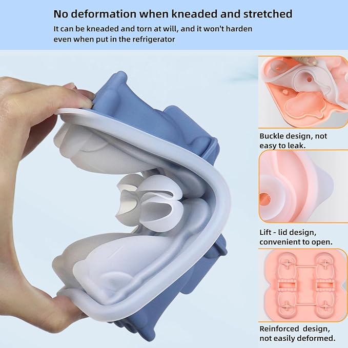7.48inch Newly Upgraded 4-grid 3D Dinosaur Ice Tray and Covered Silicone Ice Tray, Suitable for Bars, Outdoor and Home Use (1, blue)