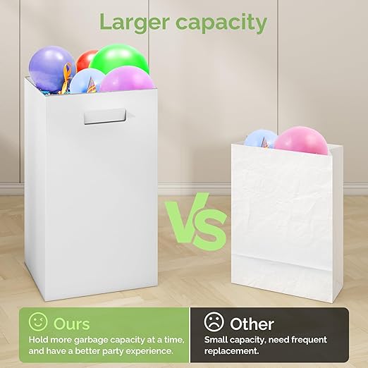 Extra Strong Corrugated Cardboard Portable Garbage Can, 4 Pack Reuseable and Disposeable Extra Large Trash Cans, 13 Gallon (21.6" H x 13.5" W x 10" D), Recycled Garbage Can and Recycling Bins, White