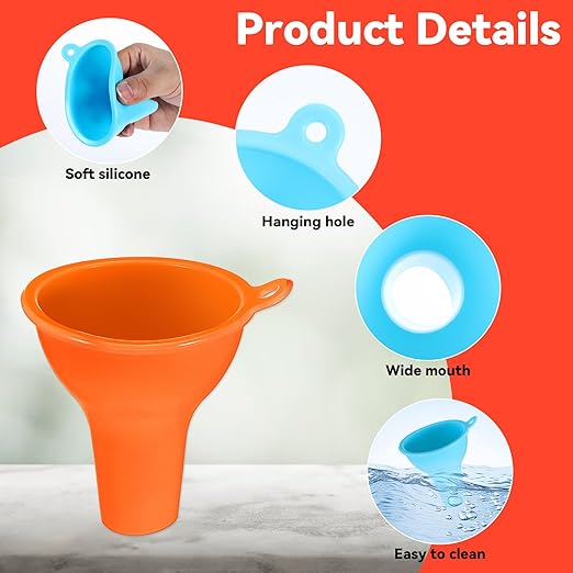 4Pcs Funnels for Kitchen Use Filling Bottles Silicone Funnel Wide Mouth Funnel Multi Color Flexible Condiment Funnel Kitchen Gadgets Accessories for Filling Water Bottle Liquid Transfer