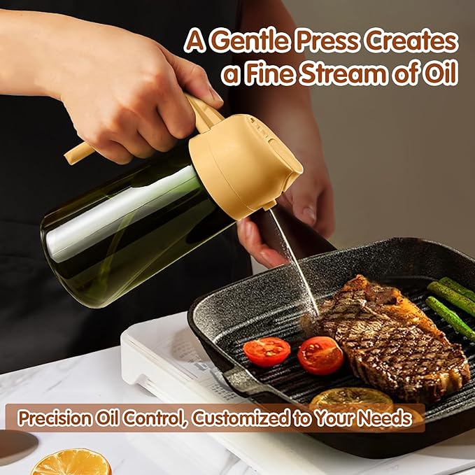 YARRAMATE 16oz/470ml Light-Blocking Dark Oil Sprayer for Cooking, 2 in 1 Olive Oil Dispenser Bottle for Kitchen, Premium Dark Green Glass Oil Bottle, Food-Grade Oil Mister for Air Fryer, BBQ (Orange)