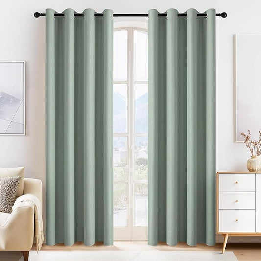 PONY DANCE Sage Green Curtains - 2 Panels Room Darkening Blackout Drapes for Living Room Grommet Top Thermal Insulated Window Treatment Panels for Bedroom, 55 x 80 inch