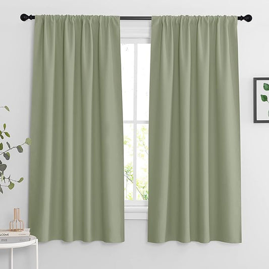 RYB HOME Sage Green 63 inch Curtains for Living Room, Blackout Window Drapes Light Blocking and Noise Reducing Panels for Boys Bedroom Nursery, W 42 x L 63 inchs, Set of 2, Sage Green