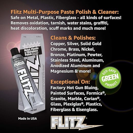 Flitz Multi-Purpose Metal Polish Paste - 5.29oz Tube of USA-Made Chrome Polish - Works on Stainless Steel, Aluminum, Plastic, Jewelry and Cars - Non-Abrasive Cleaner & Rust Remover (10 Pack)