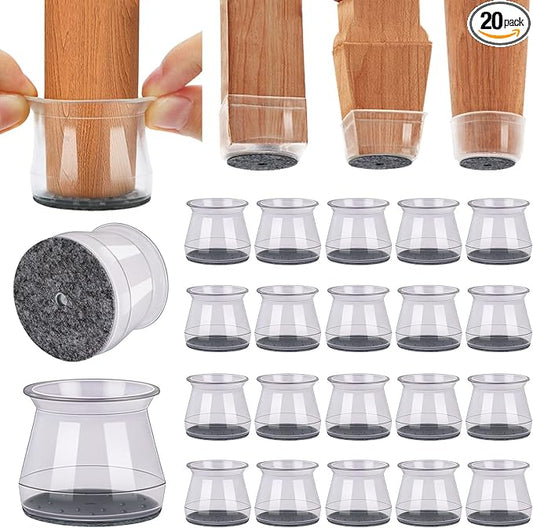 BUMACO 20Pcs Chair Leg Floor Protectors Chair Leg Protectors for Hardwood Floors Silicone Pads Covers to Protect Floors Universal L Clear Fit (1-5/16" to 2")