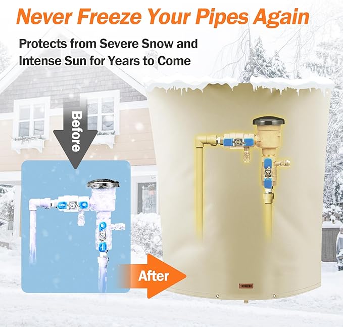 Backflow Preventer Pipe Insulation Cover (5°F) - Irrigation Sprinkler Valve Insulated Pouch - Water Well Pump Cover - Sturdy 5 Layers for Winter Freeze Protection, 26" W x 40" H, Beige