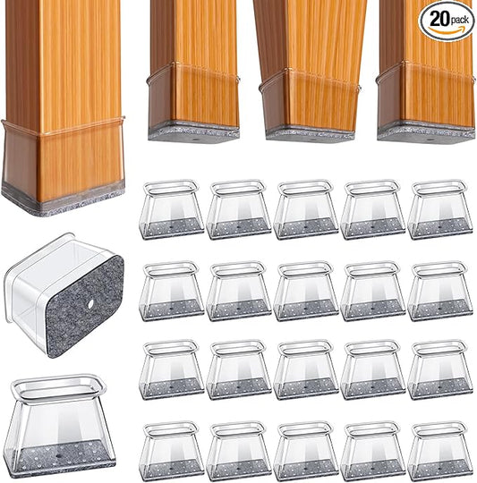 BUMACO Chair Leg Floor Protectors Rectangle Chair Leg Protectors for Hardwood Floors Silicone Pads Covers to Protect Floors(Clear-20 Pcs, Rectangle L Fit (Perimeter: 5"~5-7/8")