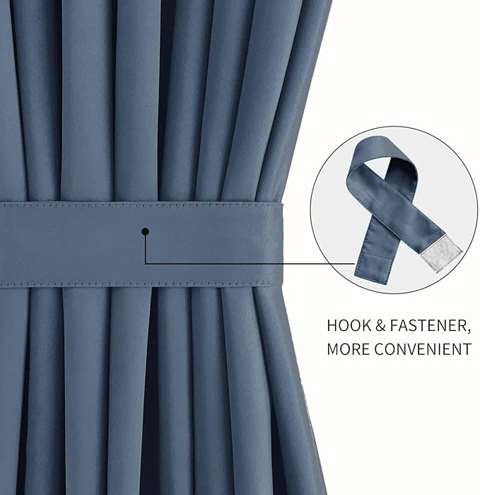 DWCN French Door Curtains – Rod Pocket Thermal Blackout Curtain for Doors with Glass Window, Kitchen and Patio Doors for Privacy, 25 X 72 Inches Long, 1 Curtain Panel with Tieback,Dusty Blue