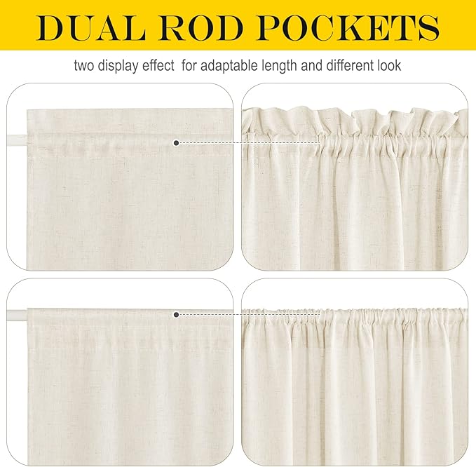 NICETOWN Thick Linen Textured Curtain Farmhouse French Door Shade Solid Room Darkening Door Shade Indoor Outdoor Sidelight Curtain for Window, W52 x L40, 1 Panel, Natural