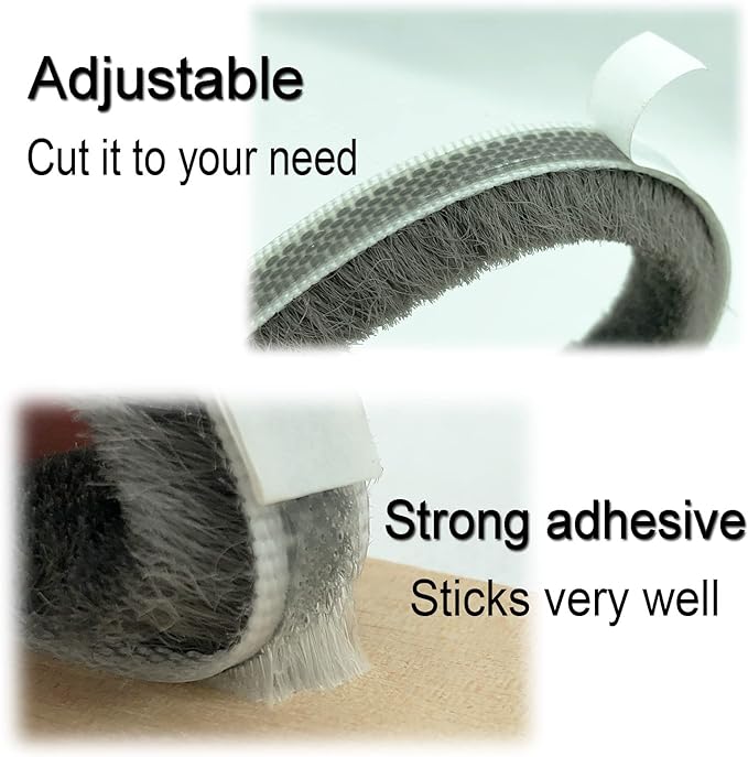 Weather Stripping Brush for Sliding Windows/Doors Frame Side,Pile Self Adhesive Weatherstrip Seal Strip Sealer Draft Stoppers (33ft x11/32 Backing x 11/32 Brush inch, Grey)