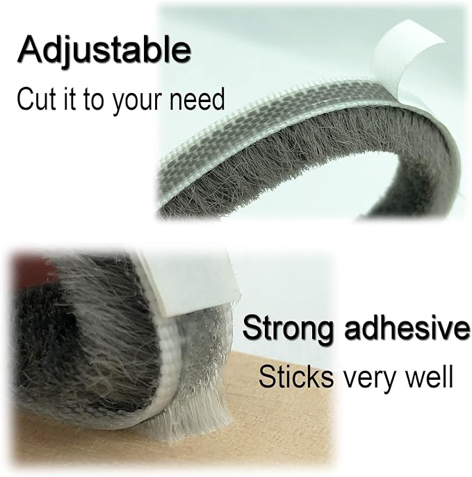 Felt Pile Weather Stripping Brush for Sliding Windows/Doors Frame Side, Self Adhesive Weatherstrip Seal Strip Sealer for Soundproofing (16ft x11/32 Backing x 9/16 Brush inch, White)