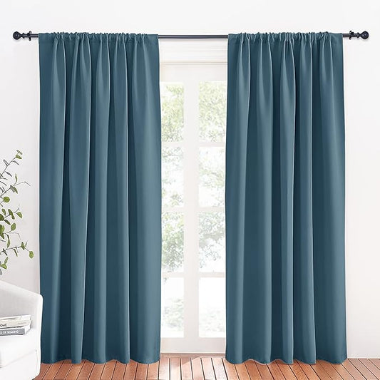 RYB HOME Blue Blackout Curtains for Living Room Thick & Durable Privacy Window Curtains Room Darkening Drapes for Bedroom, W70 x L84 inch, 2 Panels, Slate Blue