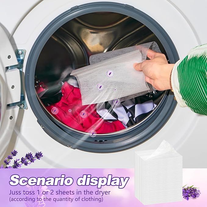 600 Count Dryer Sheets Fabric Softener Fresh Scent Dryer Sheets Bulk Naturally Softens and Removes Static Cling, Ideal for Large Households, Sensitive Skin(Lavender Scent)