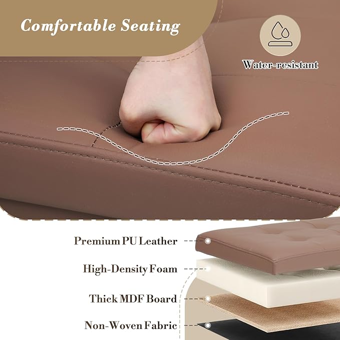 Athena Collection 30" Storage Ottoman Bench Folding Bench with 90L Hidden Storage, Large End of Bed Bench PU Leather Foot Rest Stool Chest with Flipping Lid for Living Room, Bedroom, Entryway, Brown