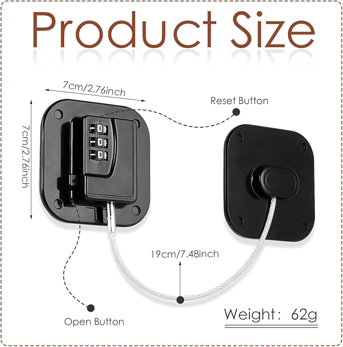 Refrigerator Lock, Combination Lock for Refrigerator Cabinets, Drawers, Heavy Duty Fridge Lock, Easy Install No Keys Needed (2 Pack)