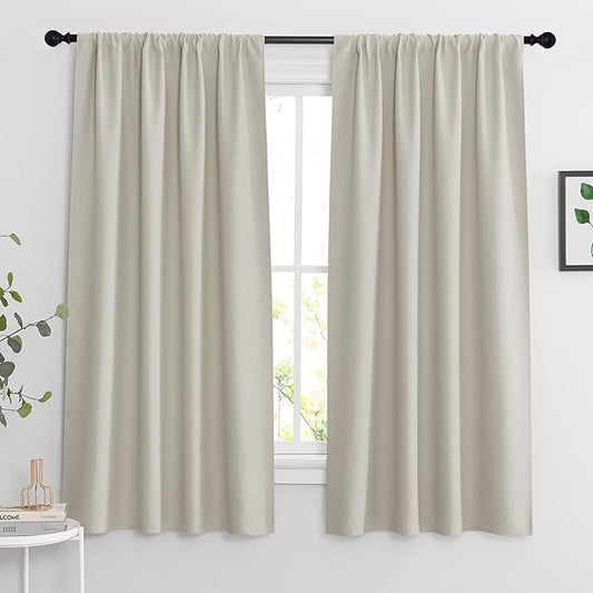 RYB HOME Curtains for Bedroom 84 inches Long, Blackout Thermal Insulating Window Treatment Drapes for Living Room Bathroom Basement Laundry Classroom, W 42 x L 84, Beige, 2 Panels