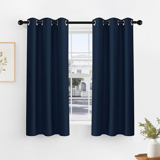 PONY DANCE Navy Blue Bedroom Curtains for Windows - Blackout Drapes 60-inch Length, Blue Haze Drapes with Grommet Top, Thermal Insulated Panels Light Block for Living Room, 42-inch Wide, 2 Panels