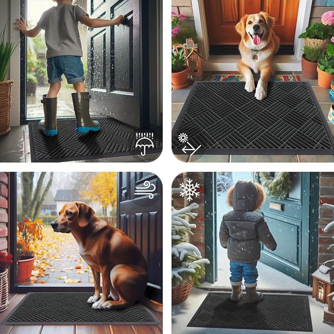 Smiry Front Door Mat Outside Entrance, Heavy Duty Outdoor Indoor Natural Rubber Doormat, Non Slip, Trap Dirt and Moisture, Easy Clean, Low Profile Patio Porch Entryway Mat, 71x47, Black