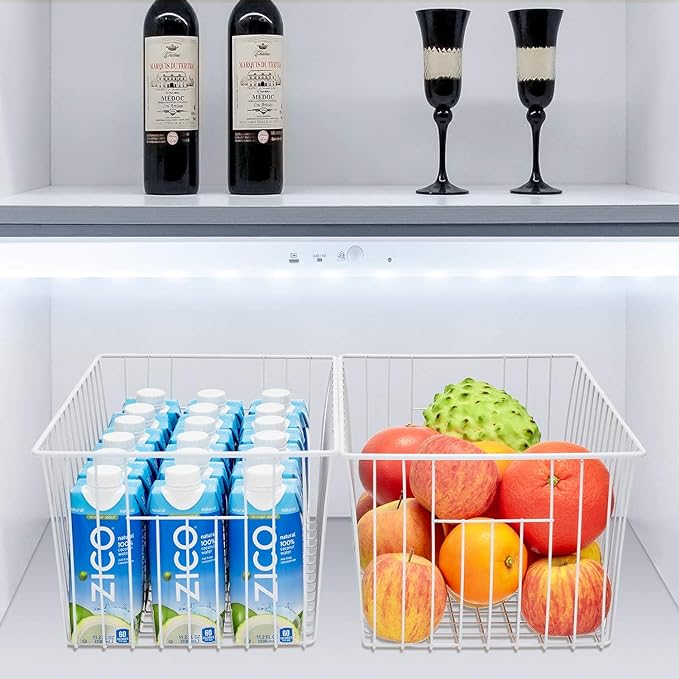 Wire Storage Baskets, Upright Freezer Organizer Bins - 3 Pack Freezer Baskets, Pantry Baskets For Kitchen Cabinets, Pantry, Closets, Bathroom, Office, White