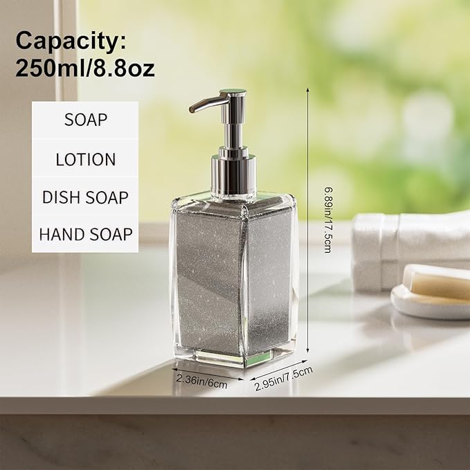 White Soap Dispenser with Refillable Plastic Pump for Bathroom Sink or Kitchen Counter, Ideal for Hand Soap, Liquid Soap, Dish Soap, or Lotion Use