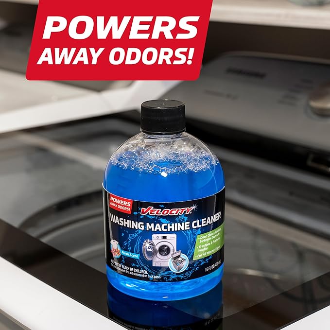 Velocity Washing Machine Cleaner – 4 Uses Per Bottle. Removes Hardwater Stains & Odor-Causing Buildup Inside Drum, Washer Cleaner for All Front & Top Load Washers & High Efficiency Machines