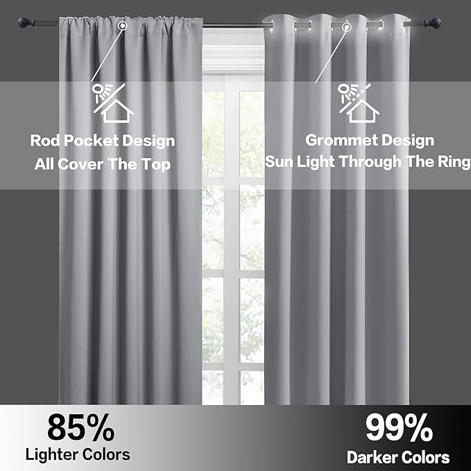 RYB HOME Half Window Curtains - Sunlight Block Privacy Curtains Thermal Insulated Drapes for Kitchen Cafe Kids Nursery Bedroom Living Room, W 29 x L 24 Each, Silver Grey, 2 Panels