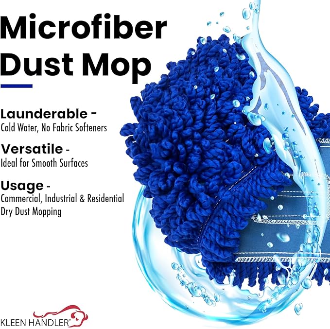Kleen Handler 24 inch Microfiber Dust Mop | Medium Washable Commercial Mop Head Replacement, Pack of 3