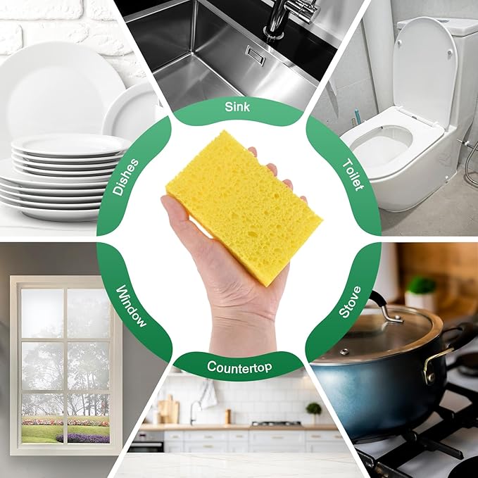 1-Set Kitchen Sponges, Condense Eco Cellulose Non-Scratch Scrub Heavy Sponge for Kitchen/Household/Bathroom, Clean Tough Messes Dish Scrubber [Multicolor]